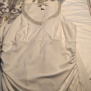 White top silver v neck embroidery